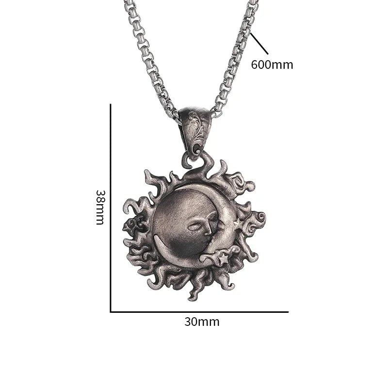 Sun Hugging Moon Round Pendant — Stainless Steel