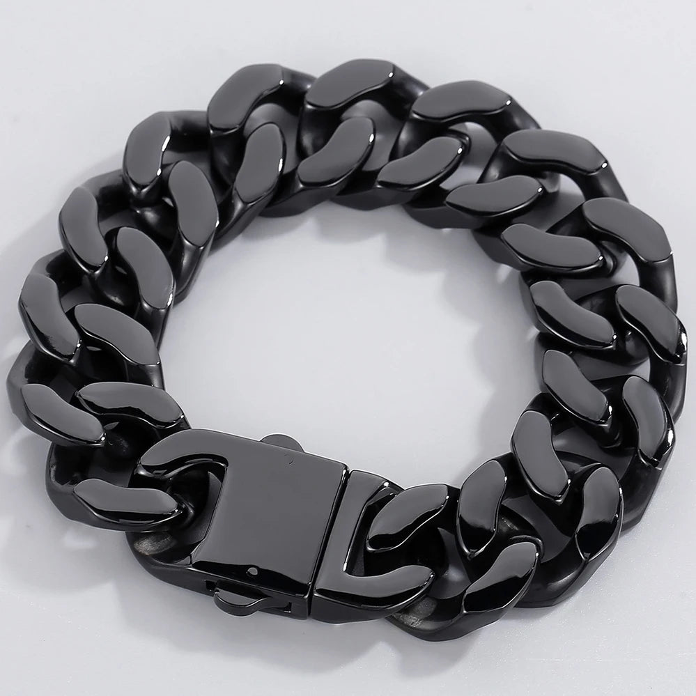 Massive Black Chunky Curb Cuban Chain Bracelet for Man Polished Stainless Steel Durable Jewelry Gifts for Men Trendy