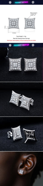 Iced Out Square Stud Earrings — 925 Silver