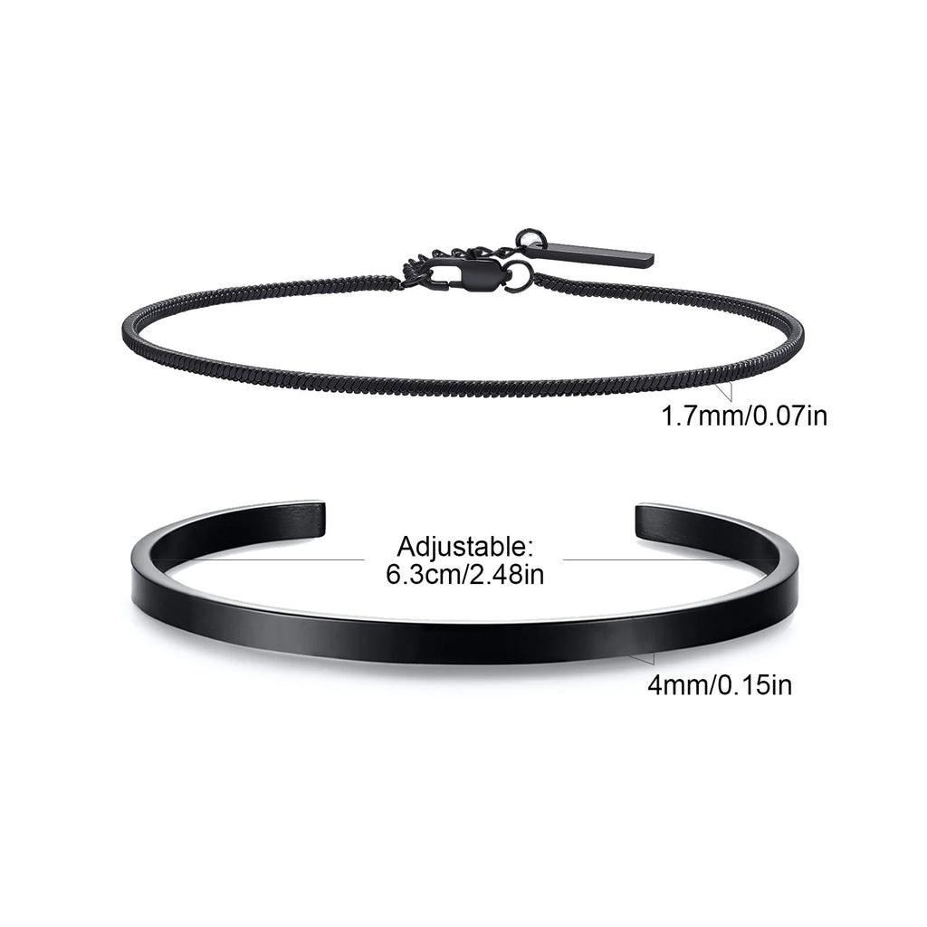 Minimal Chain Link Cuff Bracelet Set — Stainless Steel