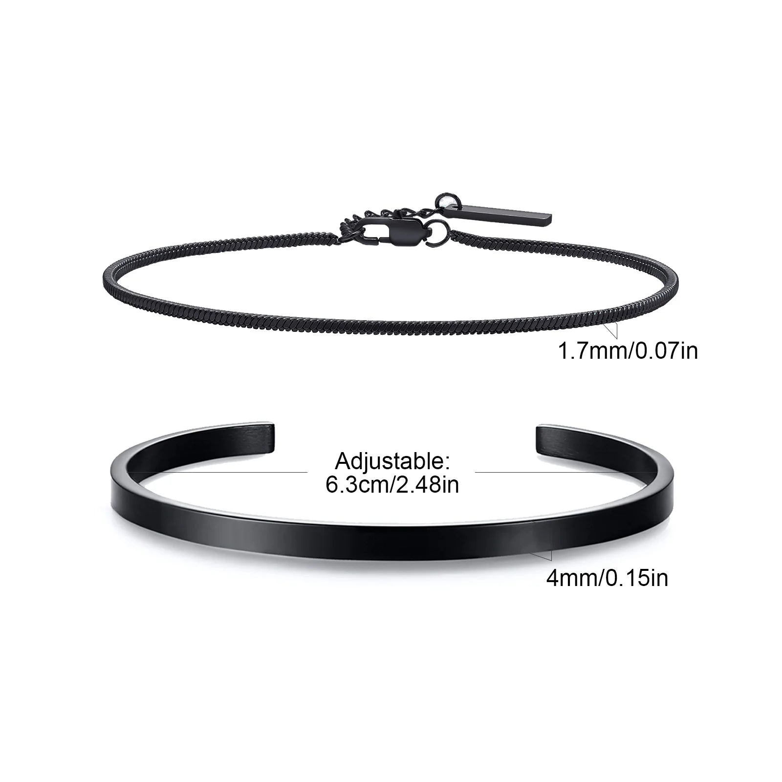 Minimal Chain Link Cuff Bracelet Set — Stainless Steel
