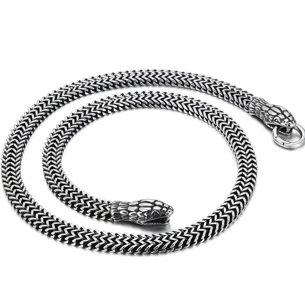 8MM Curb Link Chain Men's Neck Necklaces for Men Gothic Stainless Steel Snake Style Male Man Necklace 60CM Long Viking