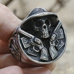 Cowboy Double Gun Skull Ring — Stainless Steel