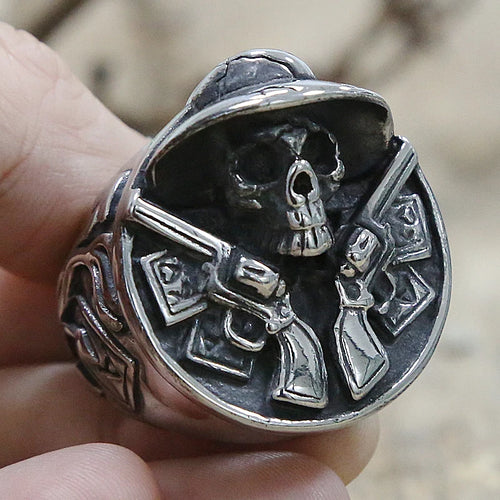 Cowboy Double Gun Skull Ring — Stainless Steel