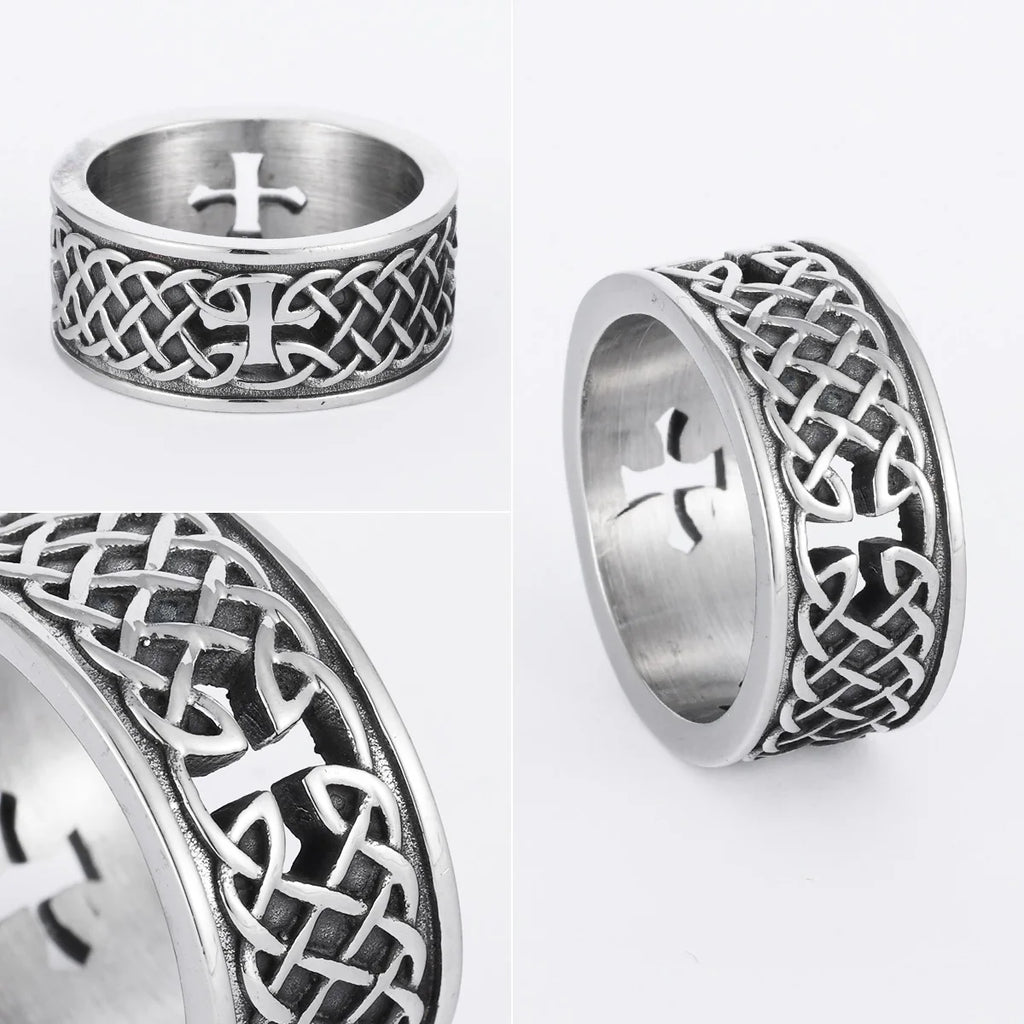 Viking Celtic Knot Cross Stainless Steel Womens Mens Rings Punk Vintage For Boyfriend Biker Jewelry Creativity Gift