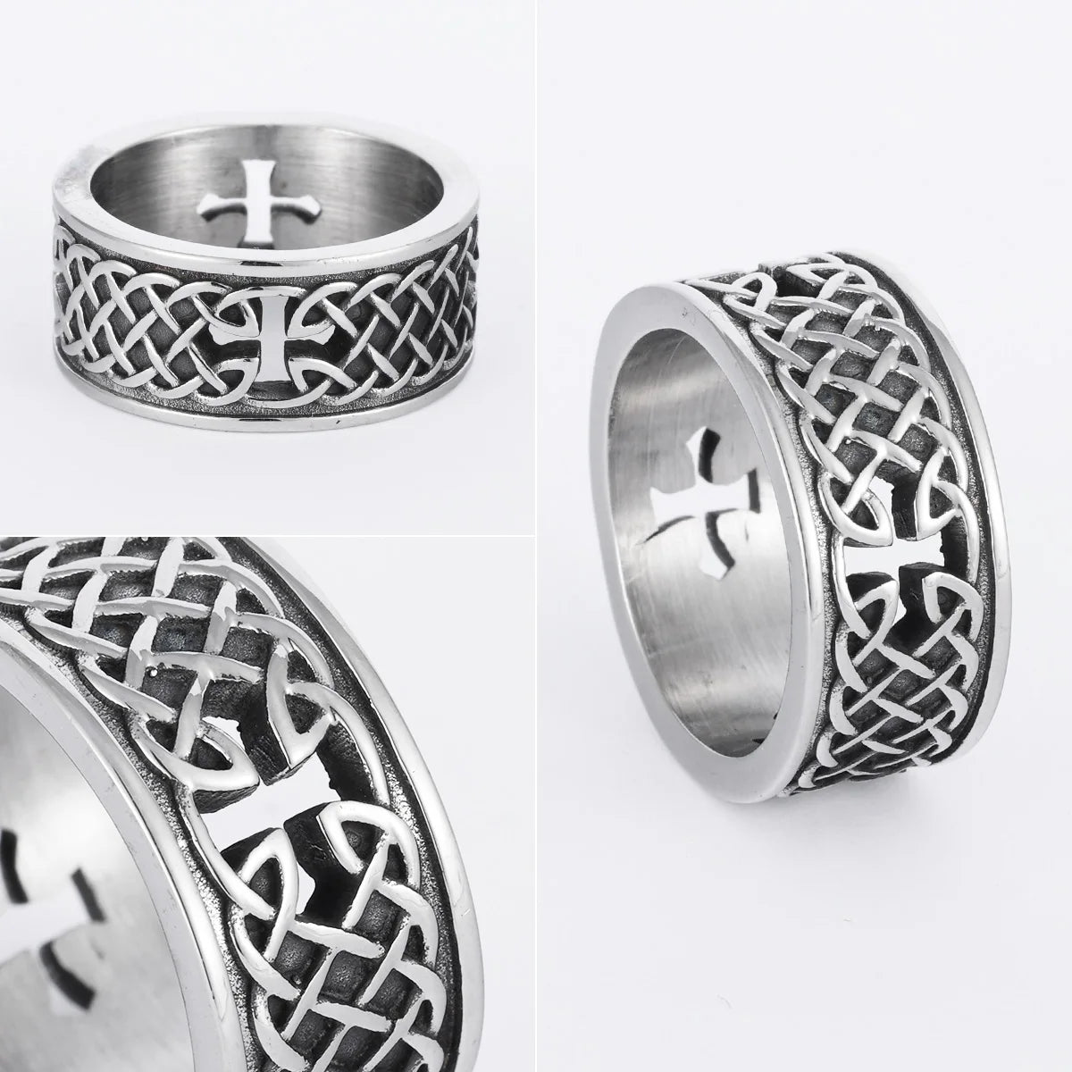 Viking Celtic Knot Cross Stainless Steel Womens Mens Rings Punk Vintage For Boyfriend Biker Jewelry Creativity Gift