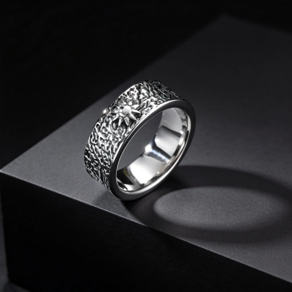 Fashion Retro Moon Sun Ring for Men, 8mm Chunky Stainless Steel Ring, Punk Personality Finger Jewelry Size 7 8 9 10 11