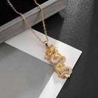 Zircon Auspicious Dragon Pendant — Stainless Steel