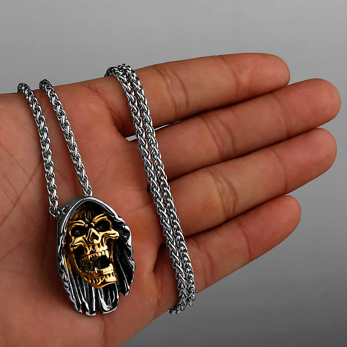 Neo-Gothic Skull Pendant Necklace — Stainless Steel