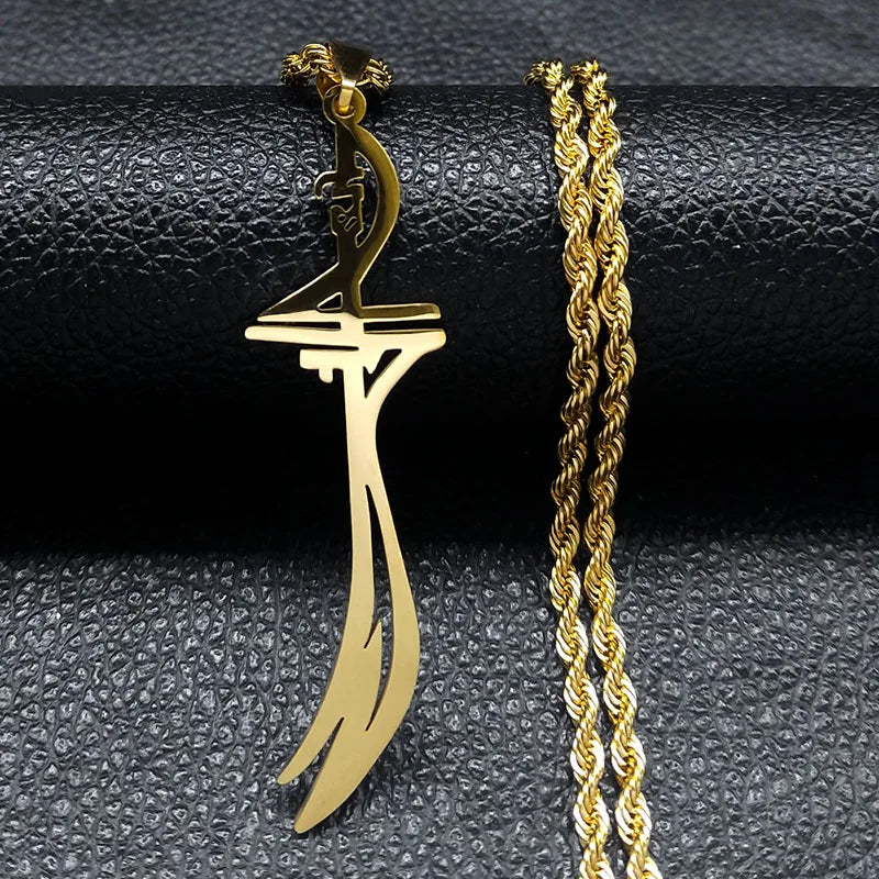 Arabic Sword Saudi Necklaces Stainless Steel Islamic Muslim Zulfiqar Imam Ali Swords for Men Islam Accessories Gift