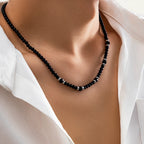 Salircon Punk Black Crystal Bead Clavicle Necklace Men's Simple Ethnic Style Bead Chain Choker On Neck Jewelry Gift