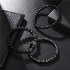 Lion Head Crown Dice Bead Bracelet Set — Black-Tone, 3 Pcs