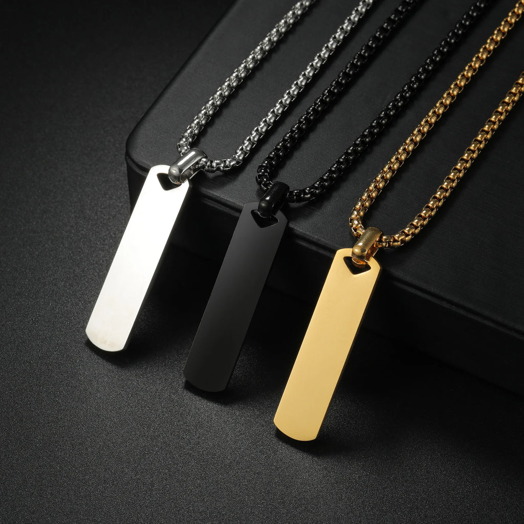Square Bar Pendant Necklace — Stainless Steel