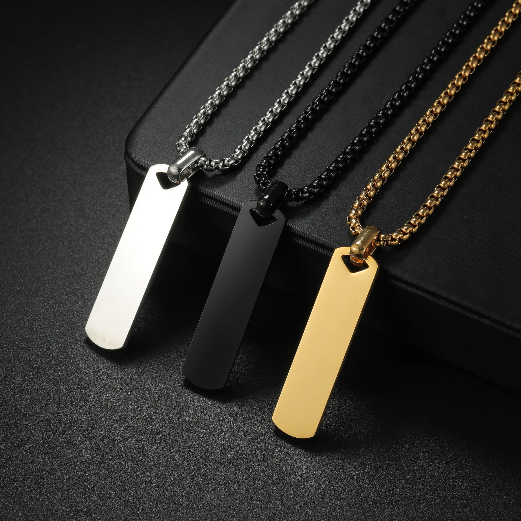 Square Bar Pendant Necklace — Stainless Steel