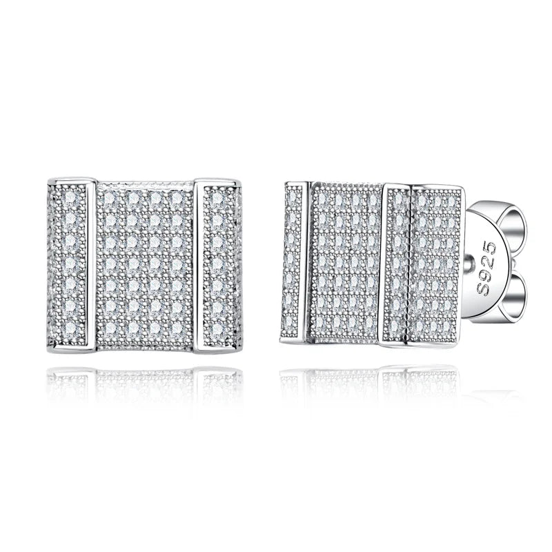 Iced Out Square Stud Earrings — 925 Silver