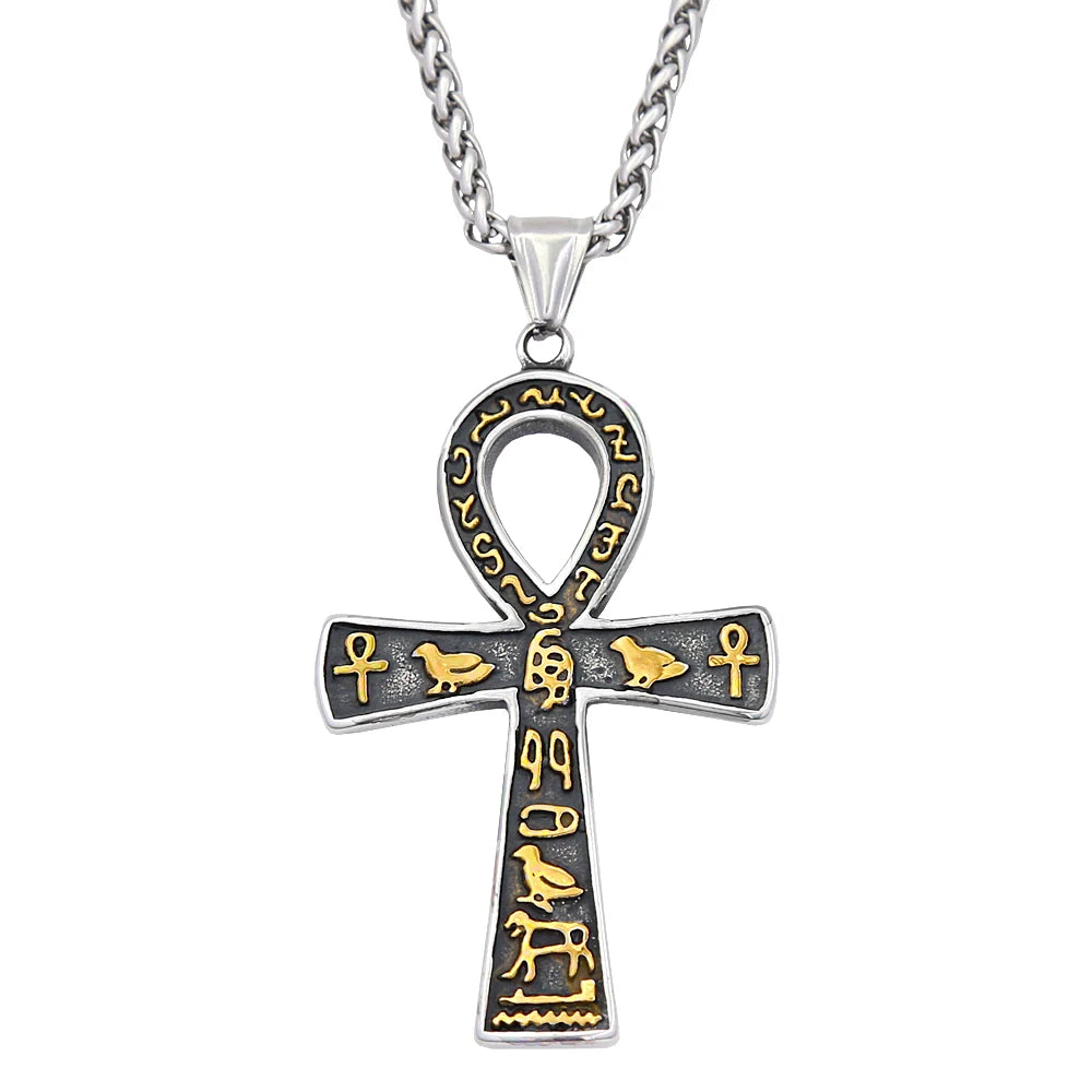 Vintage Punk Anka Cross Pendant Stainless Steel Egyptian Necklaces For Men Women Unique Rune Amulet Jewelry Gifts