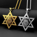 Star of David Lion of Judah Pendant Necklace — Gold-Tone Steel