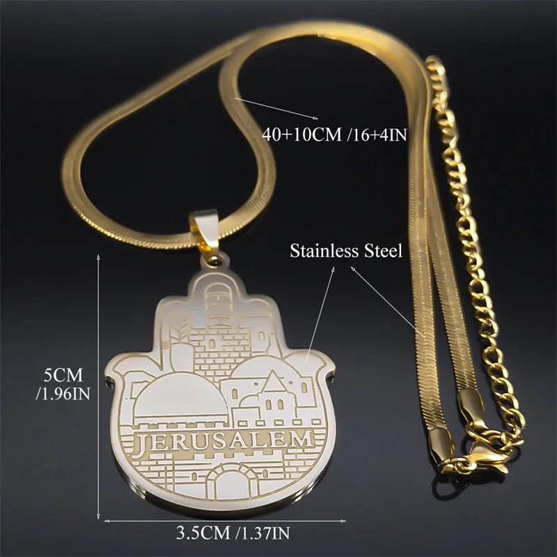Jerusalem Palace Solomon Hamsa Hand Necklace — Stainless Steel