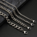 Bwise 1 piece Size 3.6mm-9mm Men's Necklace Stainless Steel Cuban Link Chain Bracelet Necklace Steel Color Male Jewelry