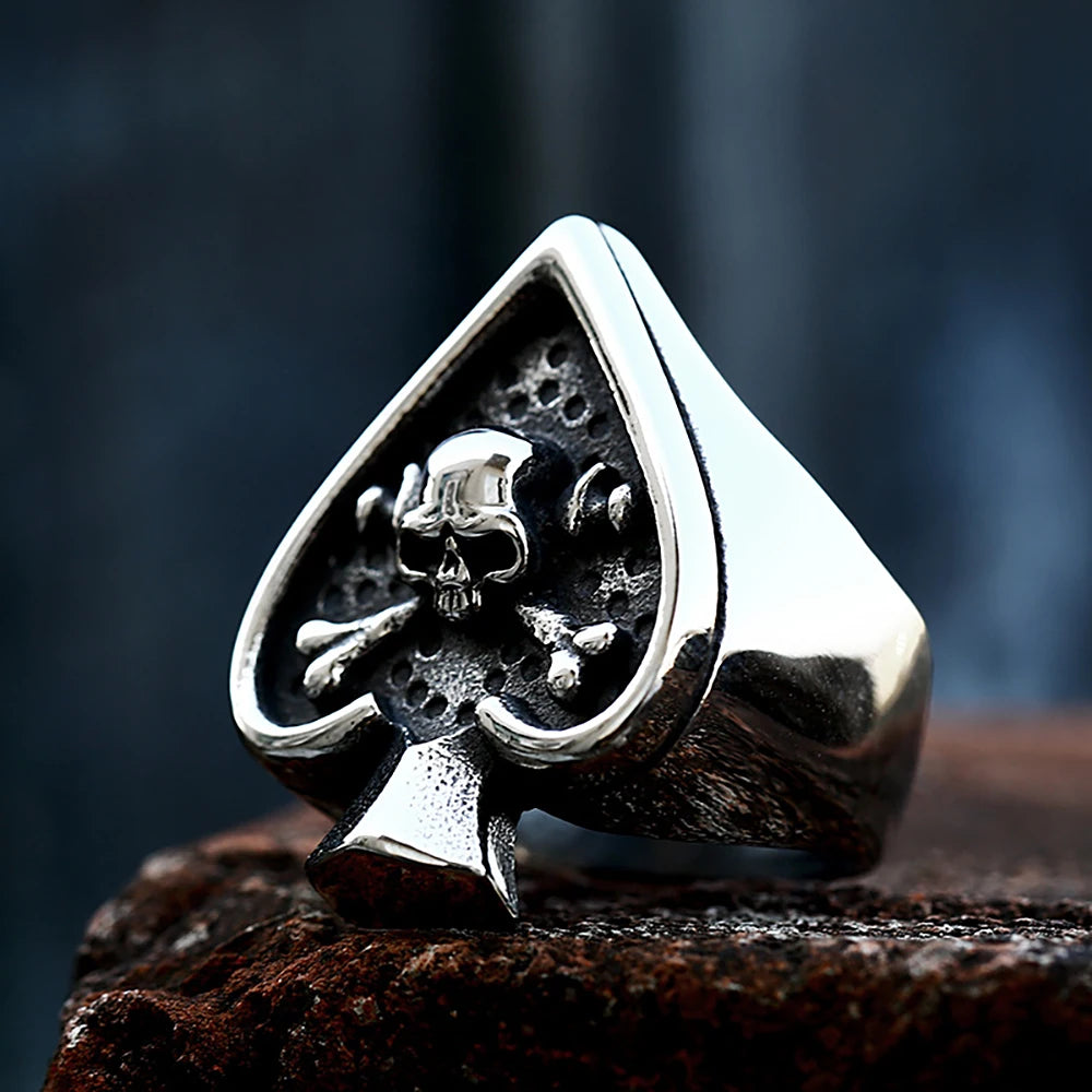 Gothic Poker Card Spades Skull Ring — 316L Stainless Steel