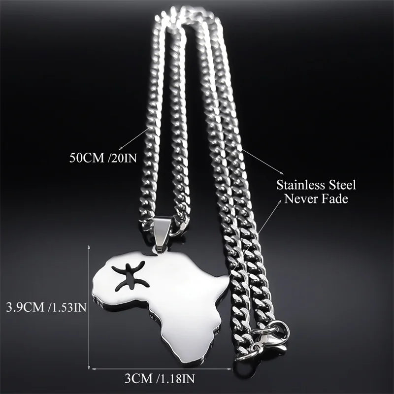 Africa Map Silver Pendant Necklace — Stainless Steel
