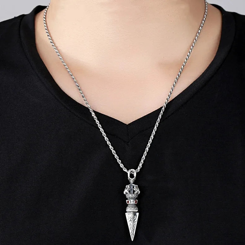 Retro Subduing Demon Pestle Pendant Necklace Male Jewelry Tide Amulet Silver Chain Necklace For Men Personality