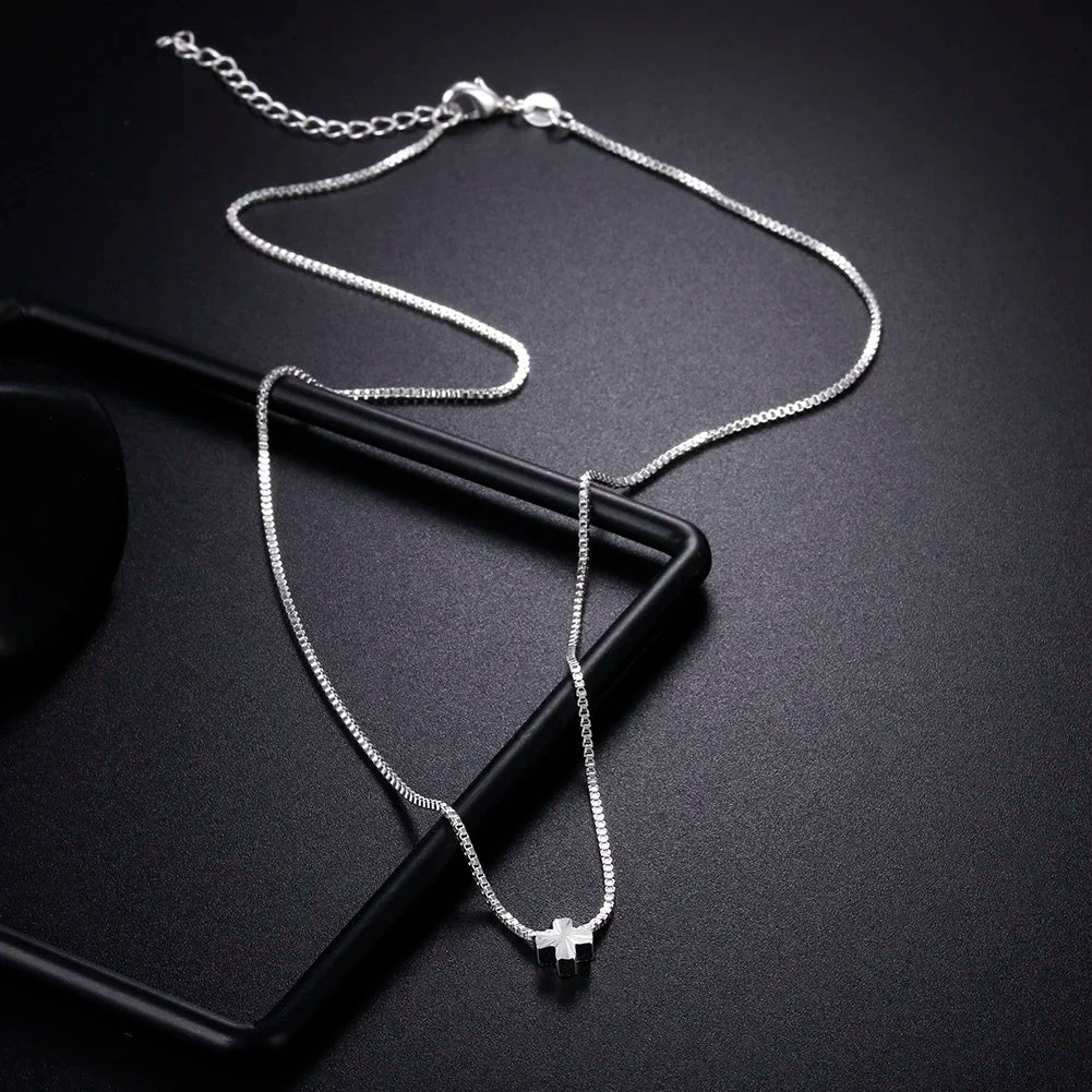 Silver Cross Charm Box Chain Necklace — 18 Inch