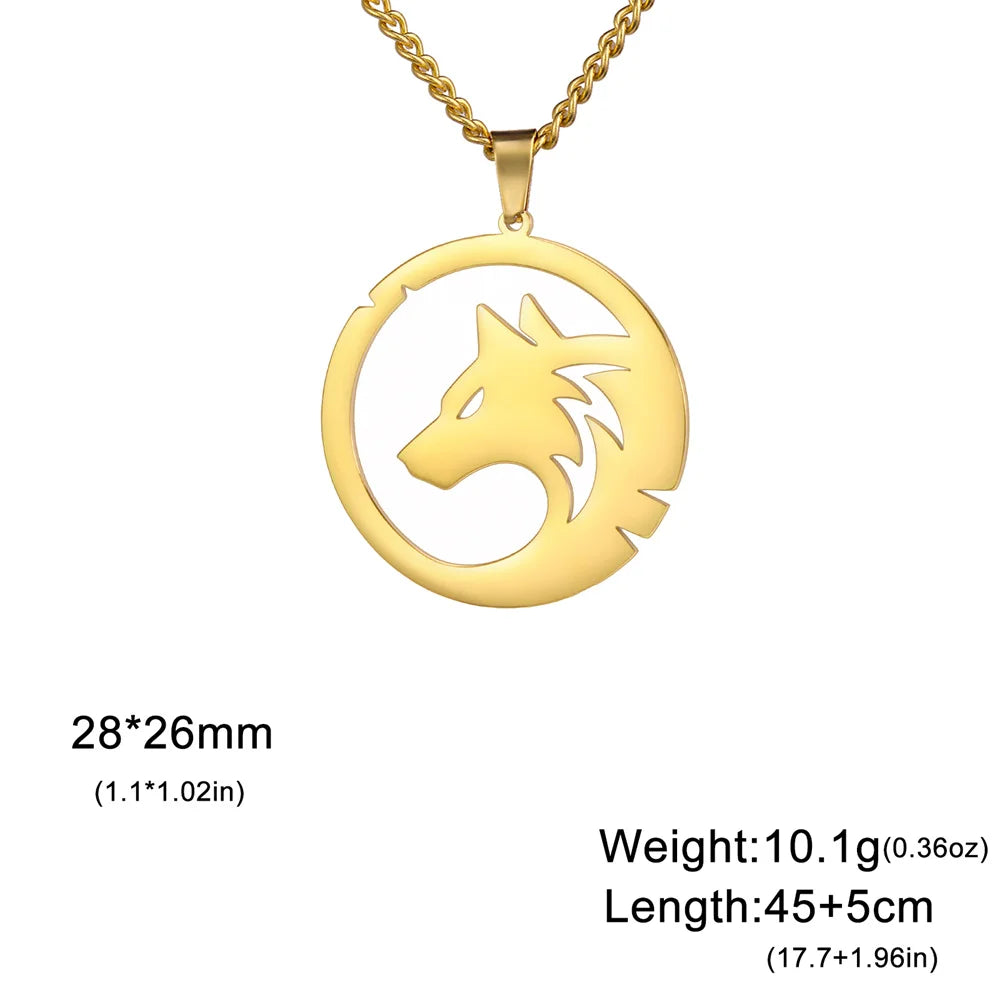 My Shape Punk Wolf Stainless Steel Necklace for Women Men Hollow Animal Wolf On The Hill Pendant Chain Choker Fashion Jewelry