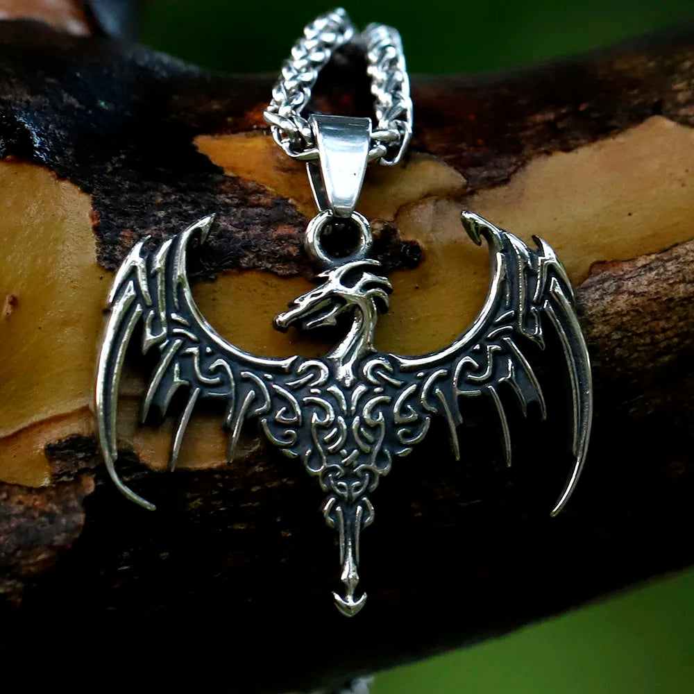 Viking Dragon Stainless Steel Pendant Necklace