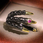 Vintage Metal Dragon Claw Ring for Men Personality Punk Two Tone Inlaid Pink Zircon Demon Ring Party Jewelry
