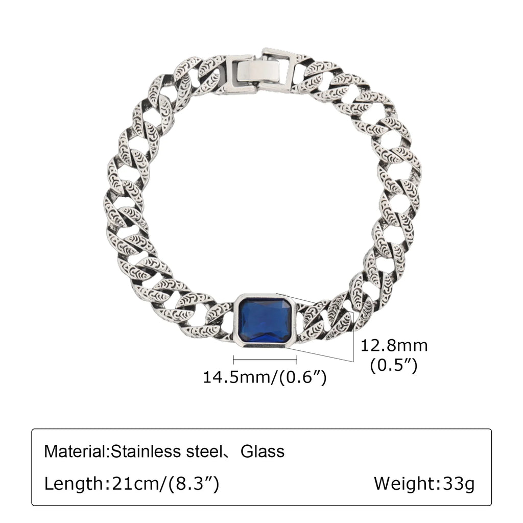 Cuban Blue Stone Chain Bracelet — Stainless Steel