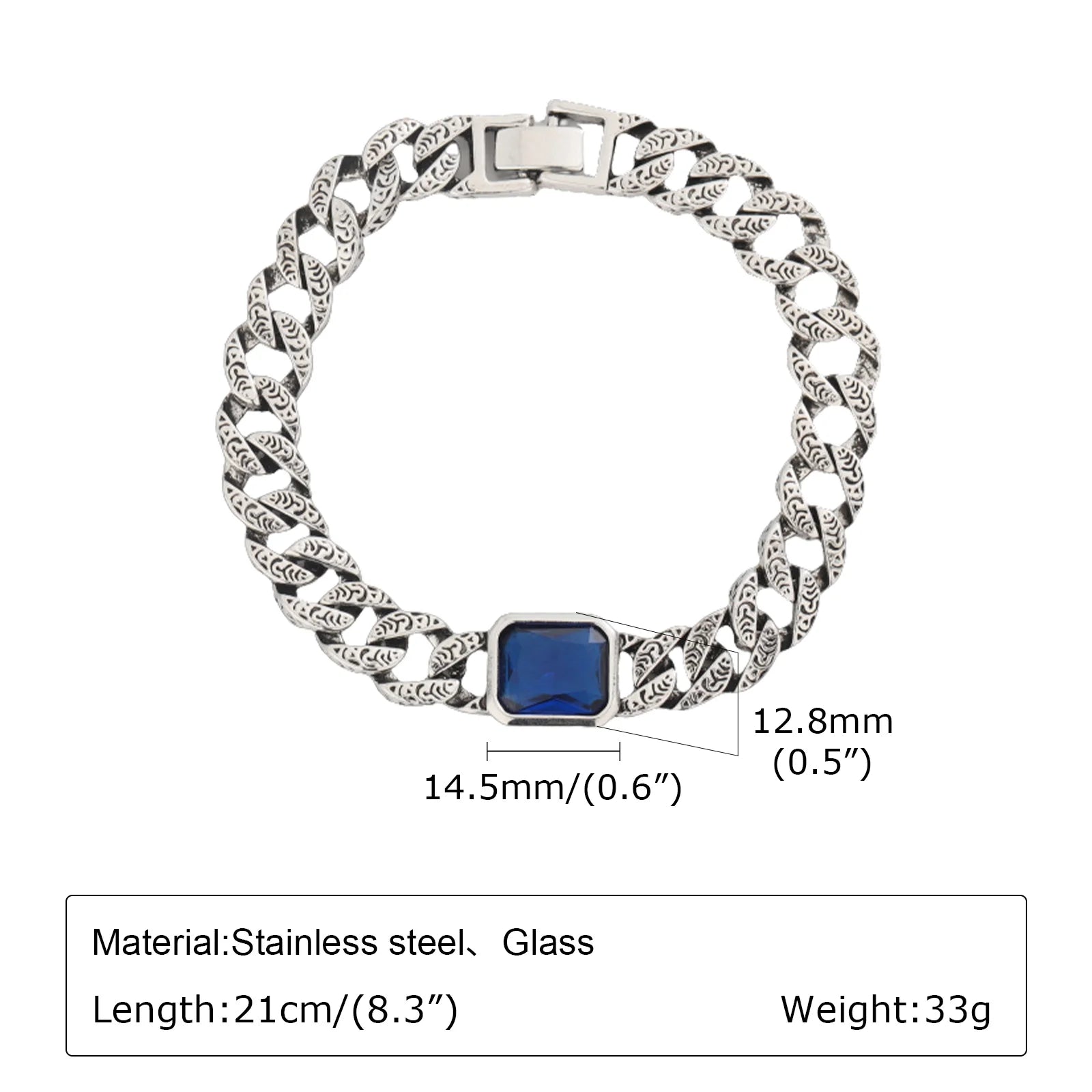 Cuban Blue Stone Chain Bracelet — Stainless Steel