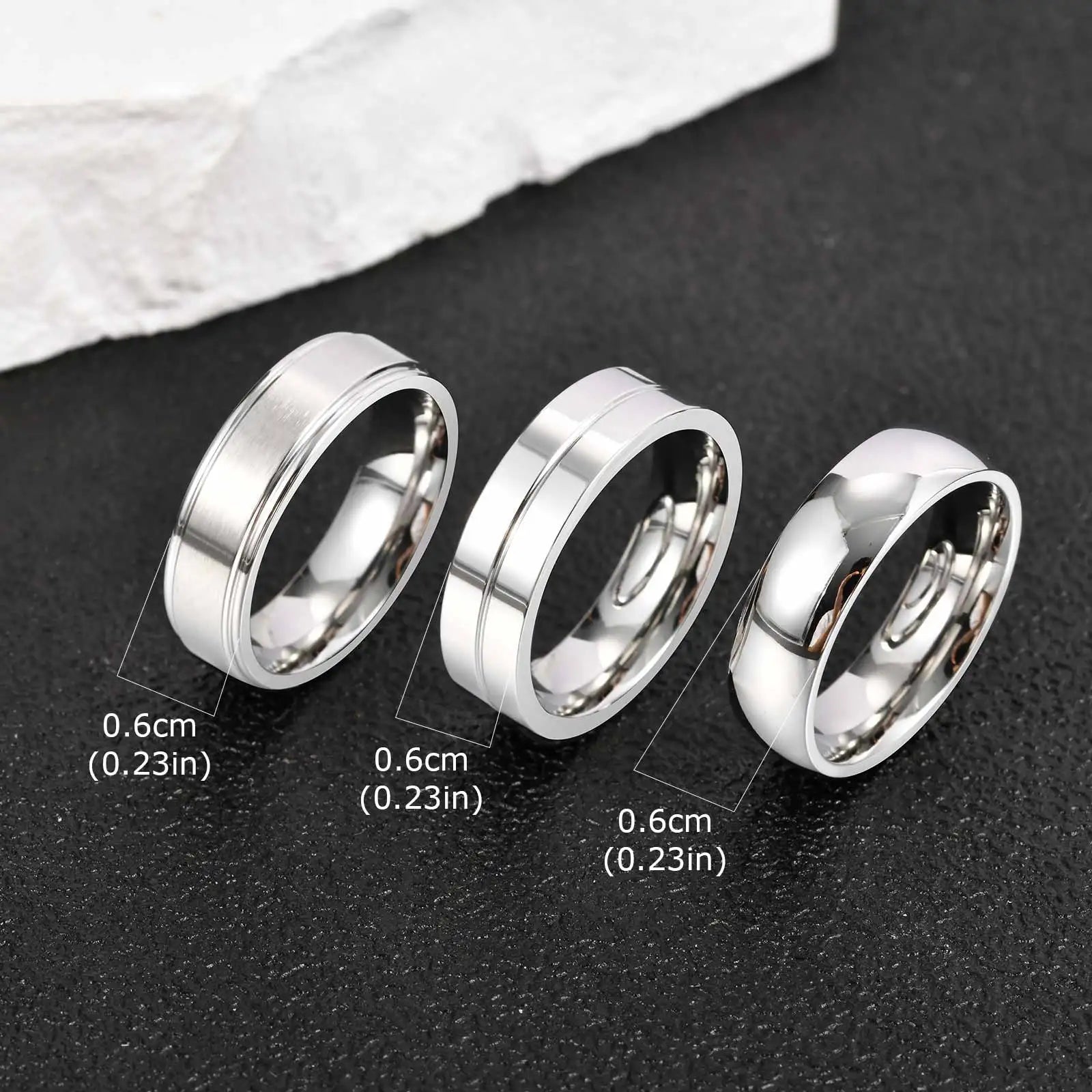 Vnox 3pcs/set Men's Stainless Steel Rings Set, Black Silver Gold Color Wedding Band, Anniversary Birthday Party Jewelry