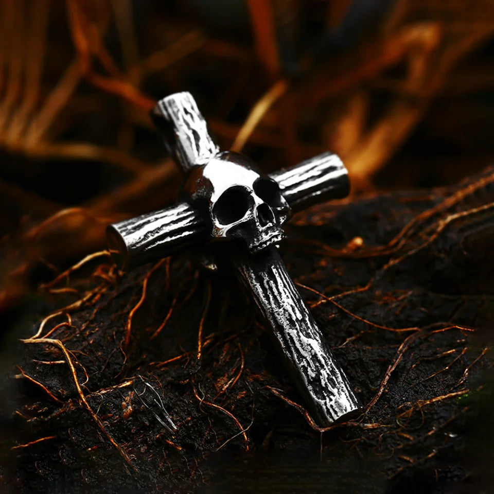Gothic Stainless Steel Skull Cross Pendant Necklace For Men Women Fashion Punk Hip Hop Simple Necklaces Party Jewelry