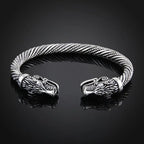 Classic Animal Viking Double Wolf Head Adjustable Bracelet Men Stainless Steel Bracelet Fashion Double Snake Heads