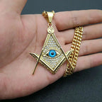 Hip Hop Rock Bling Gold Color Stainless Steel Illuminati Eye Freemason Masonic AG Pendants Necklaces for Men Jewelry