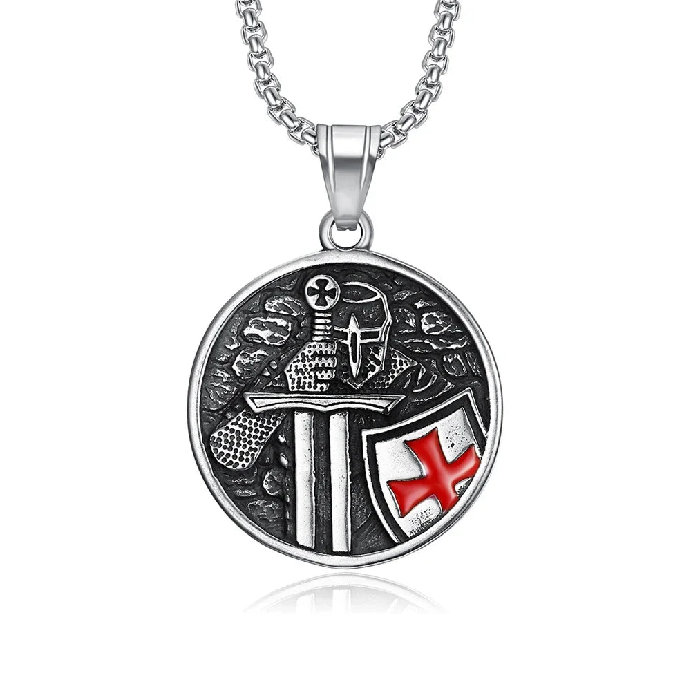 Vintage Armor Shield Knight Templar Cross Pendant Necklace For Men Stainless Steel Fashion Punk Amulet Jewelry Gift Dropshipping