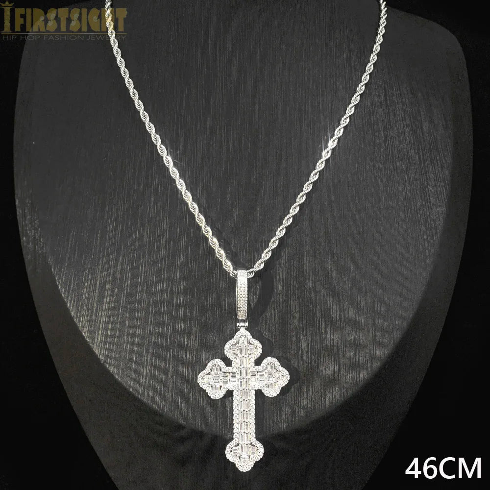 Iced Out Infinity Cross Necklace for Men Women Silver Color Prong Setting Cubic Zirconia Charm Star Link Chain Hip Hop Jewelry