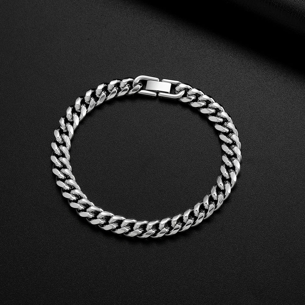 Men’s 8MM Cuban Chain Bracelet Waterproof 316L Stainless Steel Hip Hop Rock Style Accessories Party Gift Jewelry