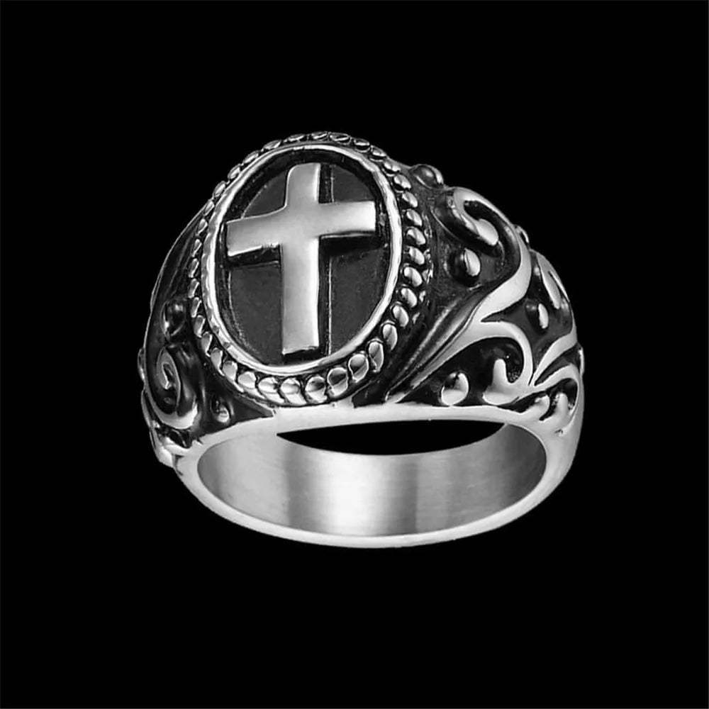 Polishing Cross Biker Punk Ring — Stainless Steel