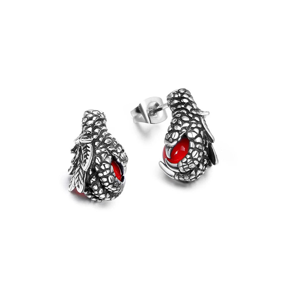 Dragon Black Earrings Punk Claw Black/red Stone