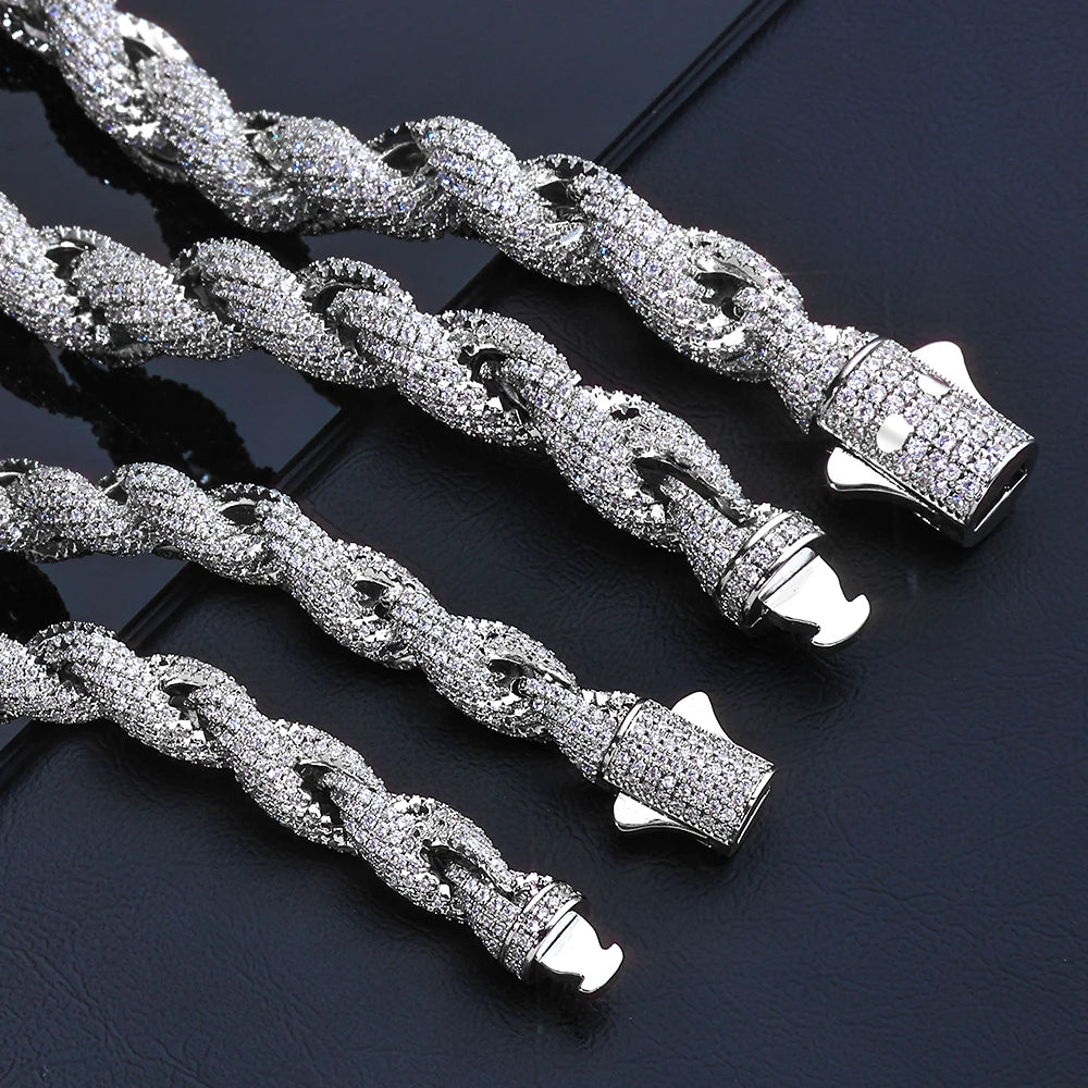 Iced Out Rope Chain Necklace Stainless Steel CZ
