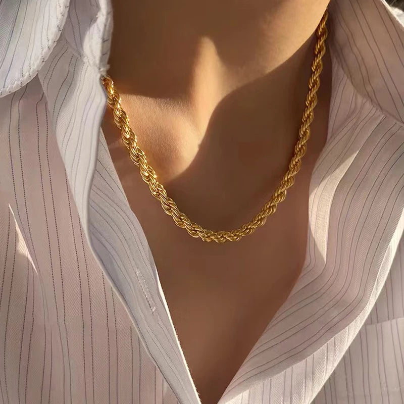Twist Rope Chain Necklace 2-8mm — Gold