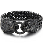 Massive Lion Skull Head Bracelet for Man Stainless Steel 18MM Wide Square Franco Chain Men's Bracelets Animal Wrist