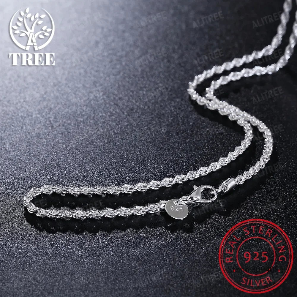 2/3/4MM 16-24 Inches 925 sterling silver Rope Chain Necklace For Men Women Fashion Punk Wedding Party Gifts Jewelry
