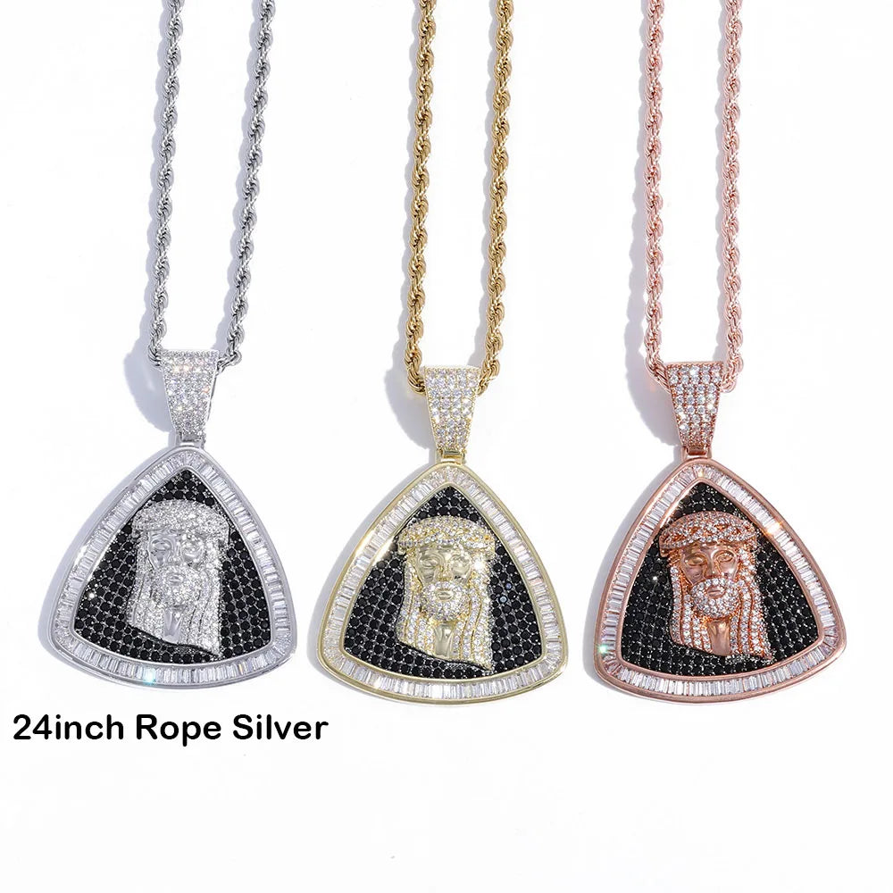 Iced Out Jesus Head Pendant Necklace CZ