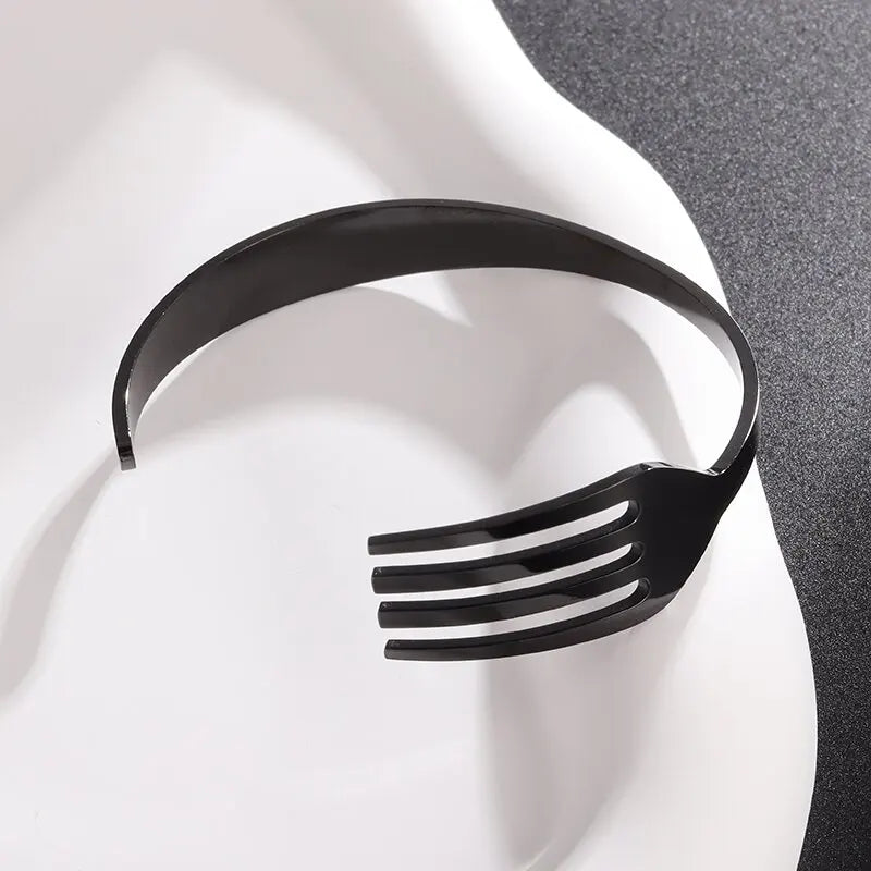 Fashion Design Stainless Steel Curved Tableware Fork Open Bracelet Men and Women Personality Charm Hip Hop Casual