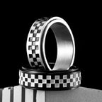 Racing Checkerboard Fidget Spinner Men Rings Stainless Steel Punk Rock Simple Women Jewelry Fashion Accessories Gift