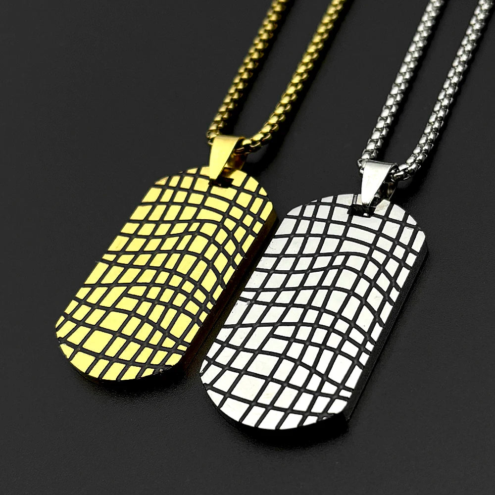 Grid Groove Dog Tag Pendant Necklace For Women Men Hip Hop Stainless Steel Male Punk Street Power Chain Jewelry
