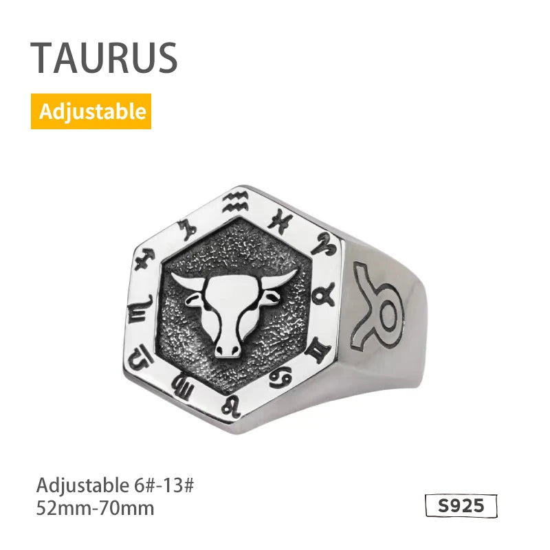925 Sterling Silver Zodiac Sign Ring for Men Adjustable Aries Minimalist Personalized Gift for Boyfriend